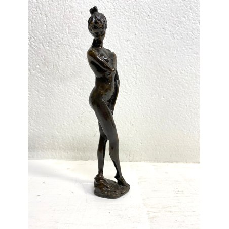 SCULTURA FIGURA NUDO FEMMINILE STATUA OTTONE NUDO GIOVANE DONNA 24,5 cm/h '900