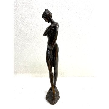 SCULTURA FIGURA NUDO FEMMINILE STATUA OTTONE NUDO GIOVANE DONNA 24,5 cm/h '900