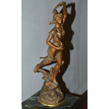 ANTICO OROLOGIO TAVOLO PARIGINA Art Nuoveau SCULTURA Guillemin BRONZATA DORATA