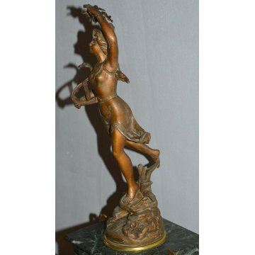 ANTICO OROLOGIO TAVOLO PARIGINA Art Nuoveau SCULTURA Guillemin BRONZATA DORATA