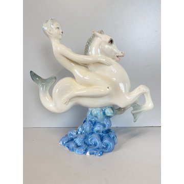SCULTURA MAIOLICA Zaccagnini FANCIULLA CAVALLUCCIO MARINO Walt Disney   A683 '50