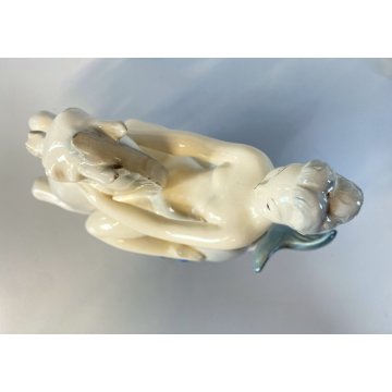 SCULTURA MAIOLICA Zaccagnini FANCIULLA CAVALLUCCIO MARINO Walt Disney   A683 '50