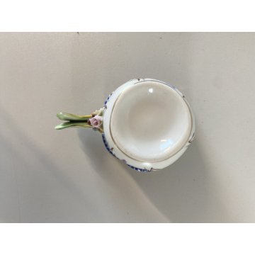 TAZZINA CAFFE PORCELLANA G. Mangani DECORO FIORI DIPINTO a MANO MANICO FARFALLA