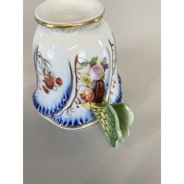 TAZZINA CAFFE PORCELLANA G. Mangani DECORO FIORI DIPINTO a MANO MANICO FARFALLA