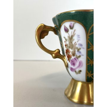 TAZZINA CAFFE PIATTINO PORCELLANA Limoges DECORO FLOREALE DIPINTO A MANO Baroni
