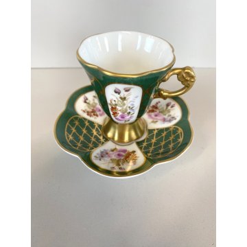 TAZZINA CAFFE PIATTINO PORCELLANA Limoges DECORO FLOREALE DIPINTO A MANO Baroni