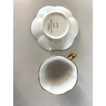 TAZZINA CAFFE PIATTINO PORCELLANA Limoges DECORO FLOREALE DIPINTO A MANO Baroni