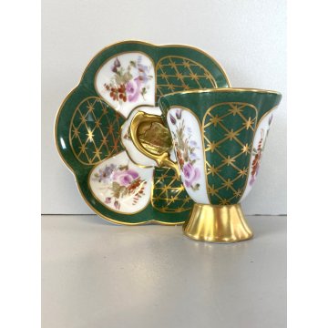 TAZZINA CAFFE PIATTINO PORCELLANA Limoges DECORO FLOREALE DIPINTO A MANO Baroni