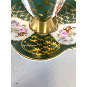 TAZZINA CAFFE PIATTINO PORCELLANA Limoges DECORO FLOREALE DIPINTO A MANO Baroni