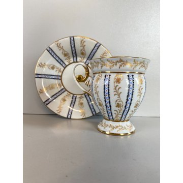 TAZZINA CAFFE PORCELLANA G. Mangani FIRENZE DECORO FIORI VOLUTE ORO DIPINTO '900