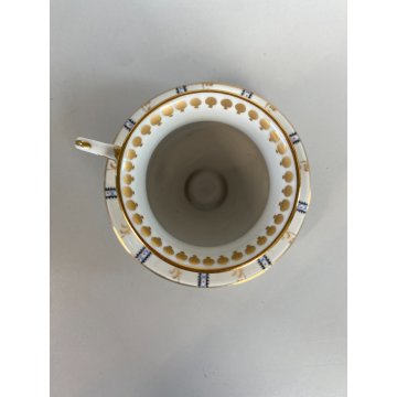 TAZZINA CAFFE PORCELLANA G. Mangani FIRENZE DECORO FIORI VOLUTE ORO DIPINTO '900