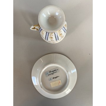 TAZZINA CAFFE PORCELLANA G. Mangani FIRENZE DECORO FIORI VOLUTE ORO DIPINTO '900