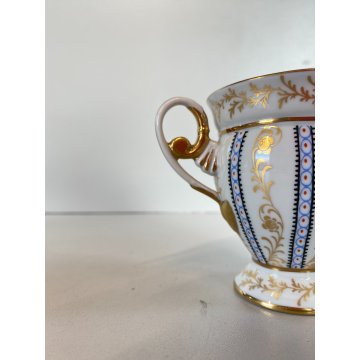 TAZZINA CAFFE PORCELLANA G. Mangani FIRENZE DECORO FIORI VOLUTE ORO DIPINTO '900