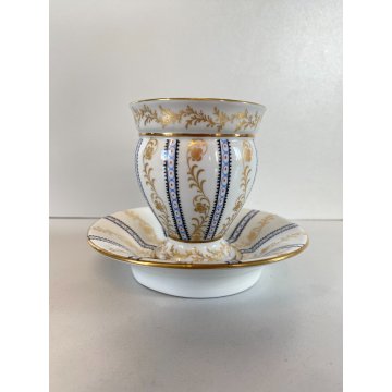 TAZZINA CAFFE PORCELLANA G. Mangani FIRENZE DECORO FIORI VOLUTE ORO DIPINTO '900