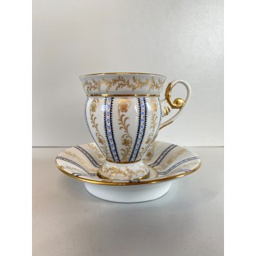 TAZZINA CAFFE PORCELLANA G. Mangani FIRENZE DECORO FIORI VOLUTE ORO DIPINTO '900