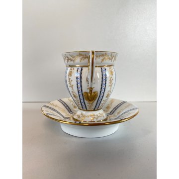 TAZZINA CAFFE PORCELLANA G. Mangani FIRENZE DECORO FIORI VOLUTE ORO DIPINTO '900