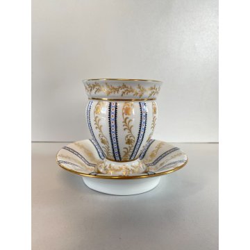 TAZZINA CAFFE PORCELLANA G. Mangani FIRENZE DECORO FIORI VOLUTE ORO DIPINTO '900