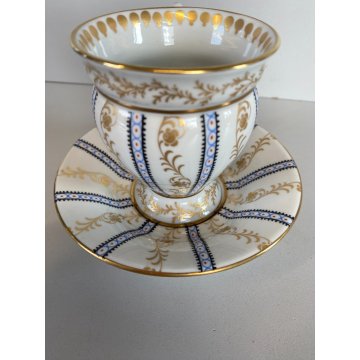 TAZZINA CAFFE PORCELLANA G. Mangani FIRENZE DECORO FIORI VOLUTE ORO DIPINTO '900