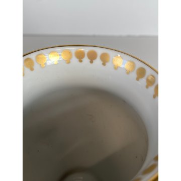 TAZZINA CAFFE PORCELLANA G. Mangani FIRENZE DECORO FIORI VOLUTE ORO DIPINTO '900