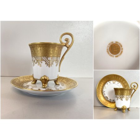 TAZZINA da CAFFE STILE IMPERO PORCELLANA ORO 24Kt Morbelli Arte '900