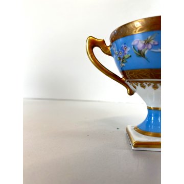 TAZZINA CAFFE PORCELLANA Sevres DECORO FLOREALE ROCCOCO' BASE PIEDISTALLO '50