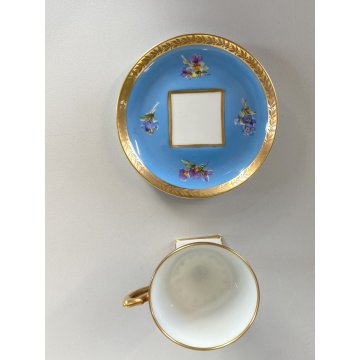 TAZZINA CAFFE PORCELLANA Sevres DECORO FLOREALE ROCCOCO' BASE PIEDISTALLO '50