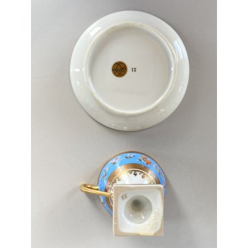 TAZZINA CAFFE PORCELLANA Sevres DECORO FLOREALE ROCCOCO' BASE PIEDISTALLO '50