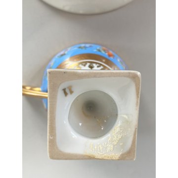 TAZZINA CAFFE PORCELLANA Sevres DECORO FLOREALE ROCCOCO' BASE PIEDISTALLO '50