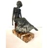 SCULTURA BRONZO FIGURA FEMMINILE DONNA SEDUTA BASE MARMO 25cm/h CONTEMPORARY ART