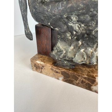 SCULTURA BRONZO FIGURA FEMMINILE DONNA SEDUTA BASE MARMO 25cm/h CONTEMPORARY ART