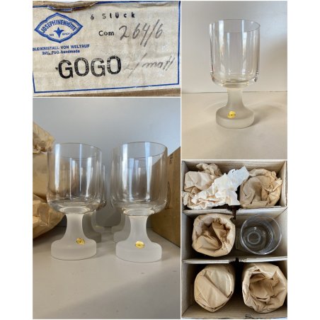 SET 6 CALICI ACQUA Josephinenhütte Mod. GOGO CRISTALLO MID-CENTURY-MODERN 14cm/h