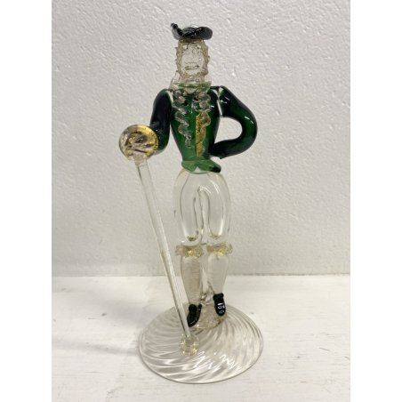 FIGURA RINASCIMENTALE Salviati VETRO SOFFIATO MURANO VERDE AVVENTURINA ORO '50