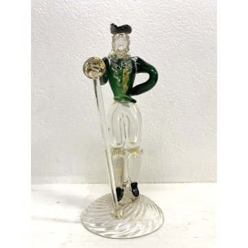 FIGURA RINASCIMENTALE Salviati VETRO SOFFIATO MURANO VERDE AVVENTURINA ORO '50