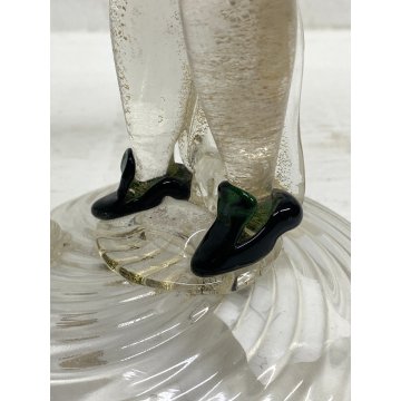 FIGURA RINASCIMENTALE Salviati VETRO SOFFIATO MURANO VERDE AVVENTURINA ORO '50