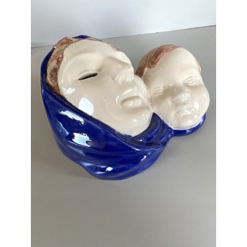 SCULTURA BASSORILIEVO MAIOLICA MATERNITA' MADONNA GESU' BAMBINO 25x28x14cm/h 900