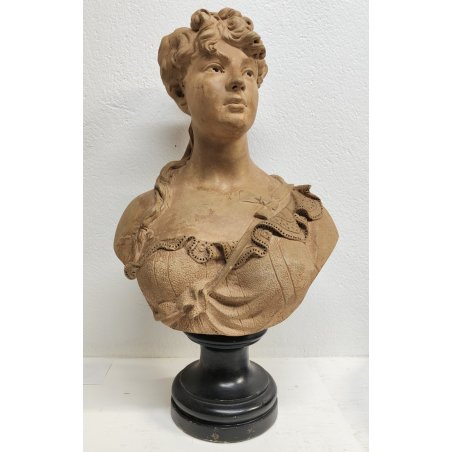 ANTICO BUSTO FEMMINILE TERRACOTTA Mariò Paris 1891 A.VDK. Giovane Baccante DONNA