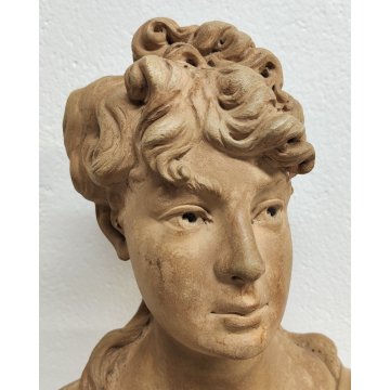 ANTICO BUSTO FEMMINILE TERRACOTTA Mariò Paris 1891 A.VDK. Giovane Baccante DONNA