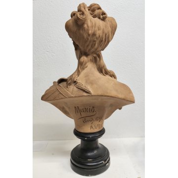 ANTICO BUSTO FEMMINILE TERRACOTTA Mariò Paris 1891 A.VDK. Giovane Baccante DONNA