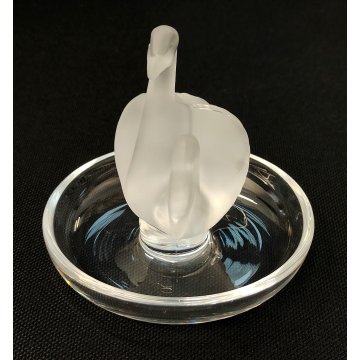 Lalique SCULTURA 2 Cigni in Amore CRISTALLO piatto x anello France FROSTED GLASS
