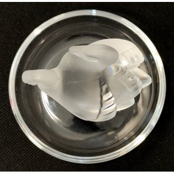 Lalique SCULTURA 2 Cigni in Amore CRISTALLO piatto x anello France FROSTED GLASS