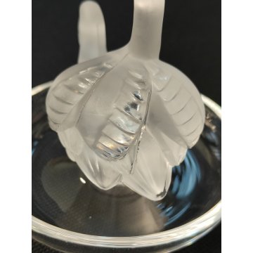 Lalique SCULTURA 2 Cigni in Amore CRISTALLO piatto x anello France FROSTED GLASS