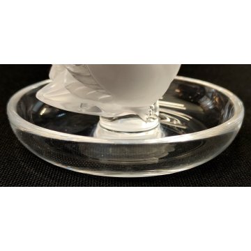 Lalique SCULTURA 2 Cigni in Amore CRISTALLO piatto x anello France FROSTED GLASS