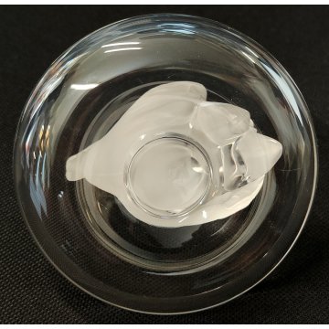 Lalique SCULTURA 2 Cigni in Amore CRISTALLO piatto x anello France FROSTED GLASS