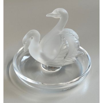 Lalique SCULTURA 2 Cigni in Amore CRISTALLO piatto x anello France FROSTED GLASS