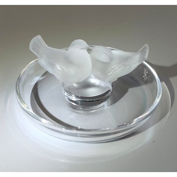 Lalique SCULTURA 2 Uccelli Amore CRISTALLO piatto x anello France FROSTED GLASS