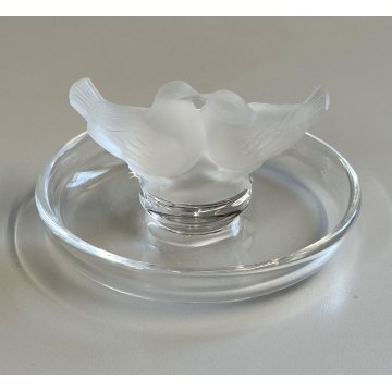 Lalique SCULTURA 2 Uccelli Amore CRISTALLO piatto x anello France FROSTED GLASS