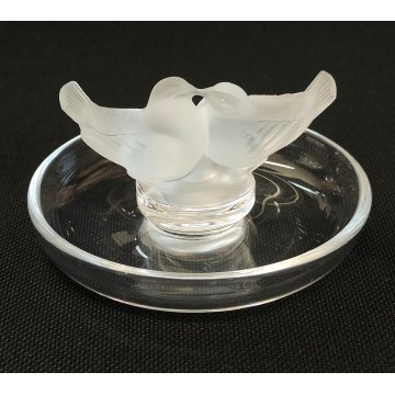 Lalique SCULTURA 2 Uccelli Amore CRISTALLO piatto x anello France FROSTED GLASS