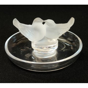 Lalique SCULTURA 2 Uccelli Amore CRISTALLO piatto x anello France FROSTED GLASS