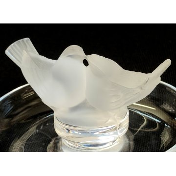 Lalique SCULTURA 2 Uccelli Amore CRISTALLO piatto x anello France FROSTED GLASS