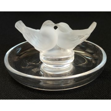 Lalique SCULTURA 2 Uccelli Amore CRISTALLO piatto x anello France FROSTED GLASS